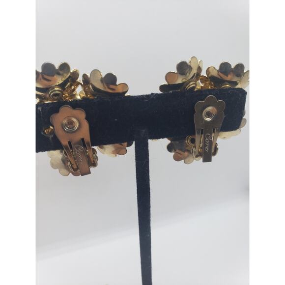 Vintage RARE Coro Clip-On Earrings White Daisy Cluster Rhinestone Center - Picture 14 of 15